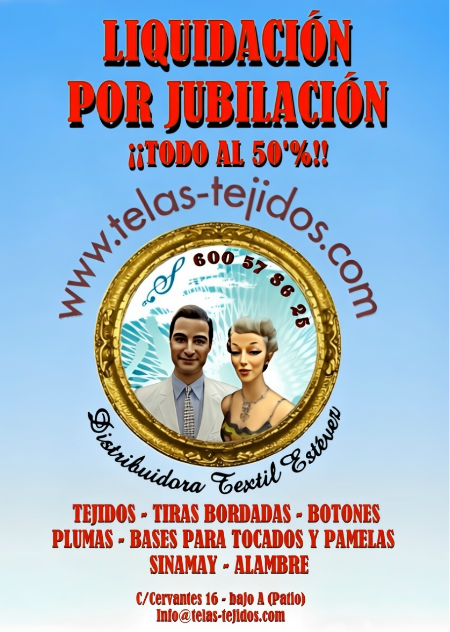 Liquidación de telas y tejidos por jubilación:rebajas -50%